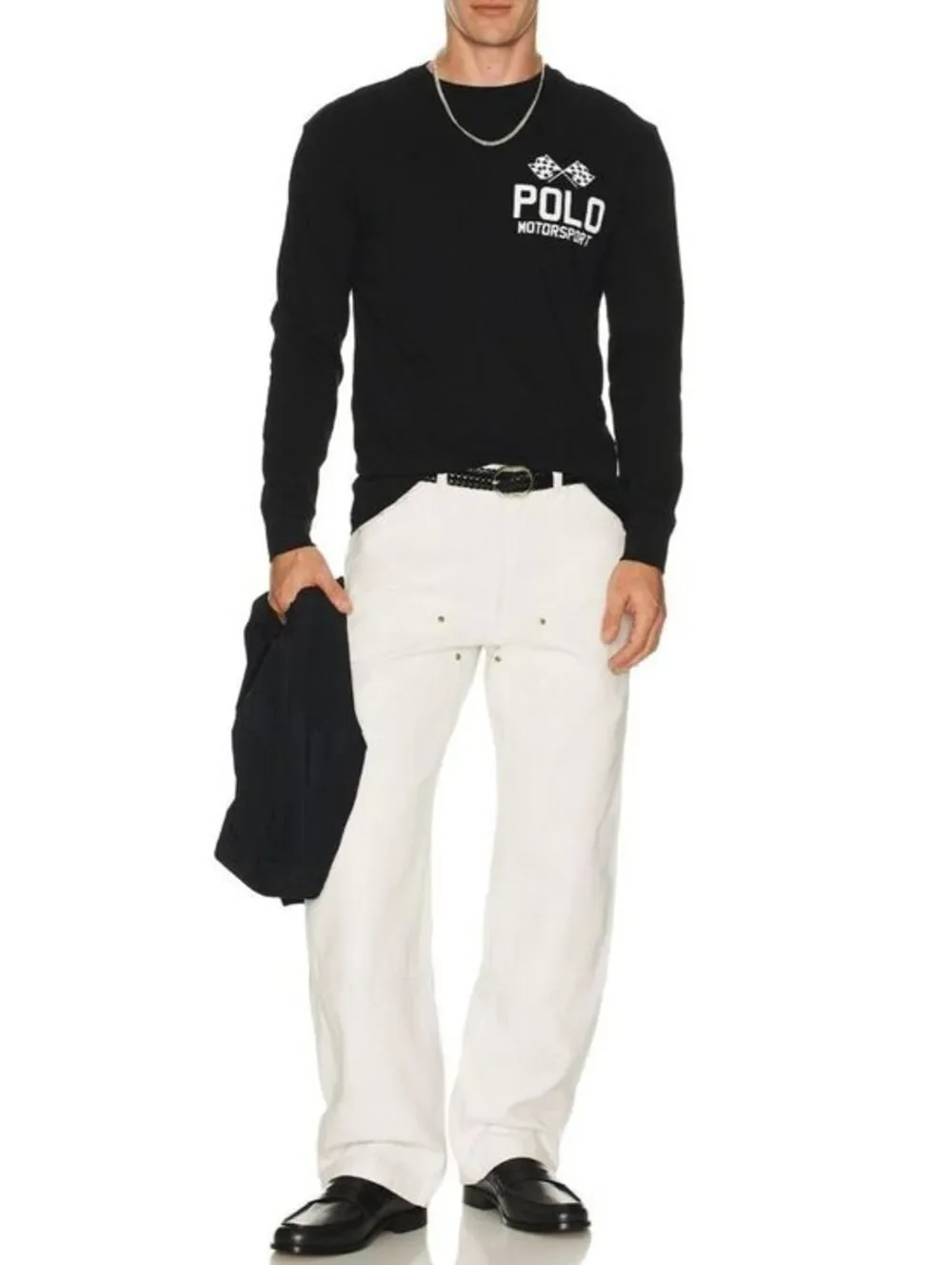 Size L - New Men's POLO Ralph Lauren Motosport Classic-Fit Slub Black Jersey